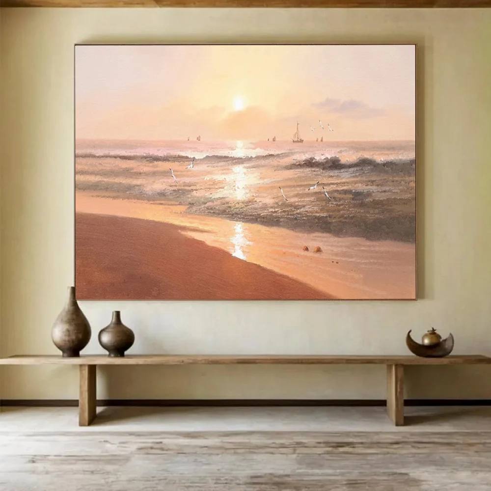Golden Handmade Original Evening Coastal Abstract Wall Art IA164